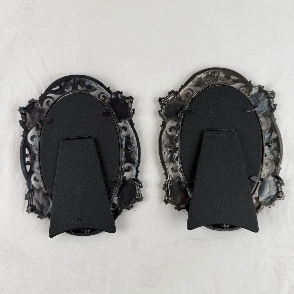 Set of 2 Ornate Oval 4x6 Picture Frames Antique Silver Finish Pearls Rhinestones